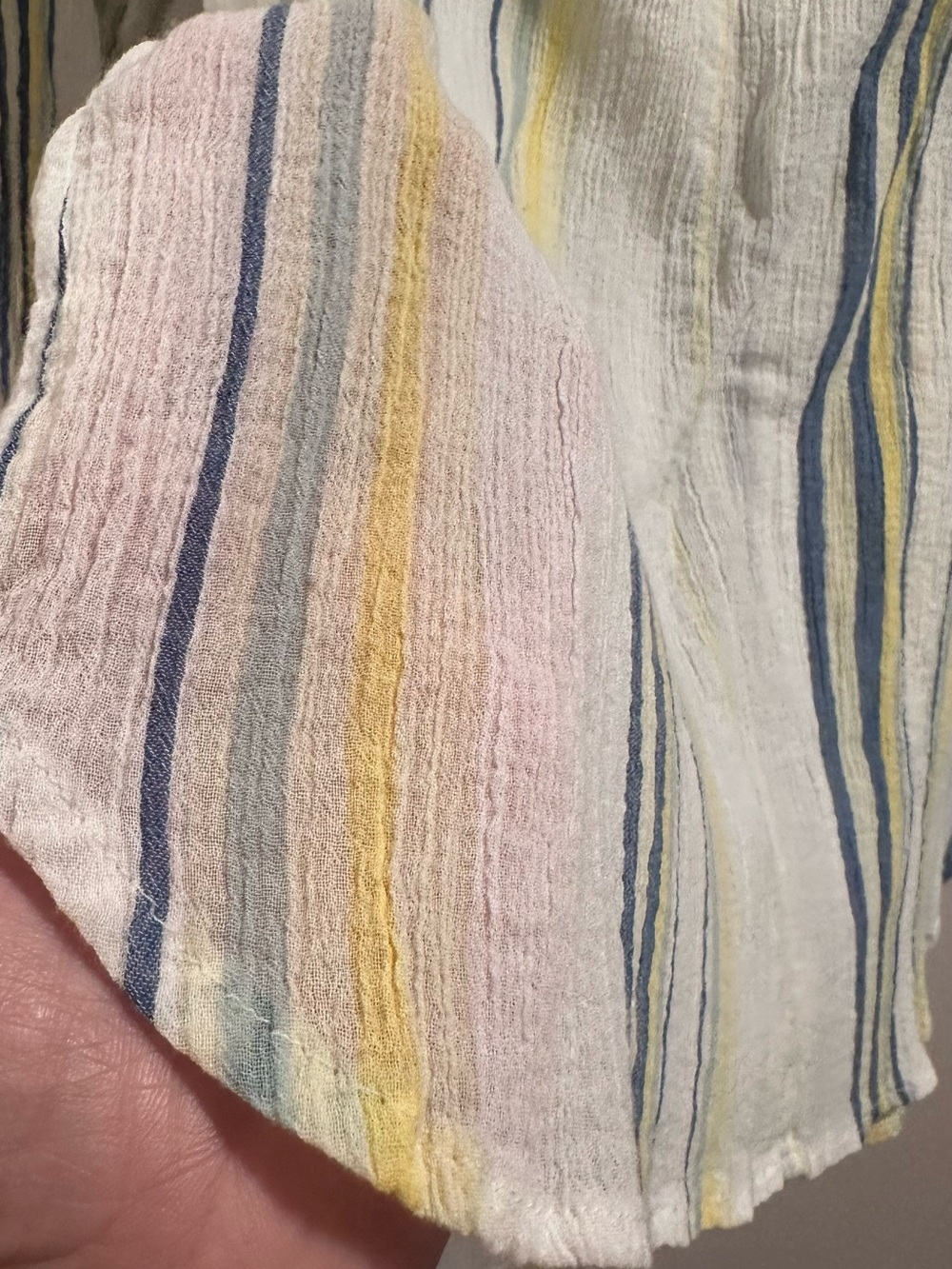 Chaps Women's Blue & Yellow Striped Lulu Peasant Stretchy Blouse Top Size Medium - Picture 9 of 15